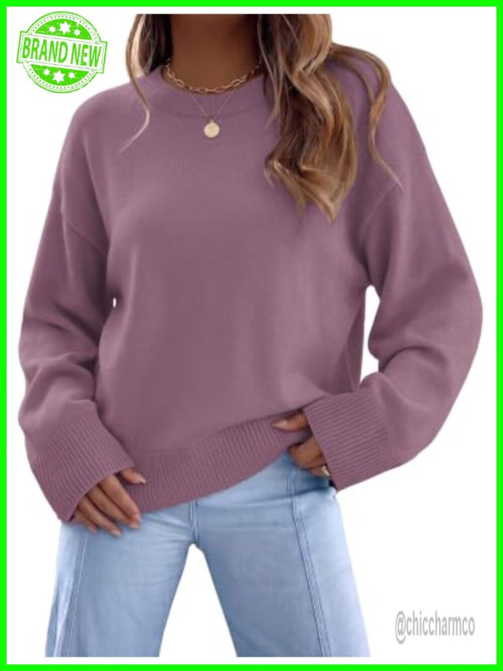 Womens Crew Neck Oversized Sweater Soft Knit Long Sleeve Fall Winter Top